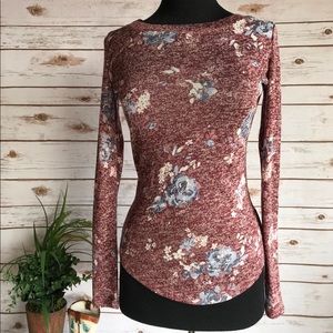 Wallflower Stretch Sheer Burgundy Floral Top